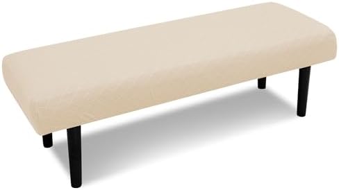 Stretch Bench Covers with Anti-Slip Strap and Jacquard Pattern Argyle Cream