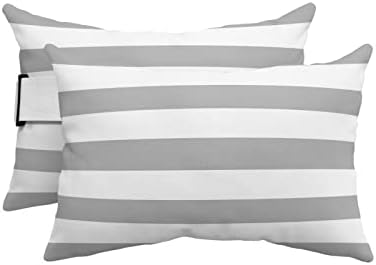 Grey Striped Waterproof Outdoor Pillows with Insert
