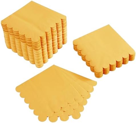 100 Pack 2 Ply Scalloped Edged Cocktail Napkins Yellow