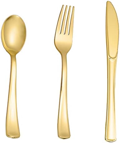 N9R 500PCS Gold Plastic Cutlery Set