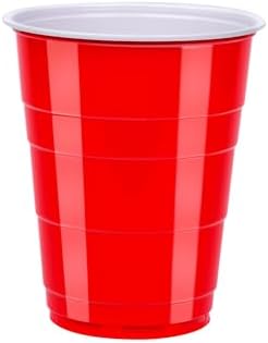 Amazon Basics Red Disposable Plastic Party Cups 18oz 50 Count