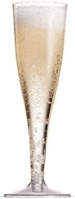 100 Plastic Champagne Flutes 5 Oz Disposable Silver Glitter Glasses for Parties