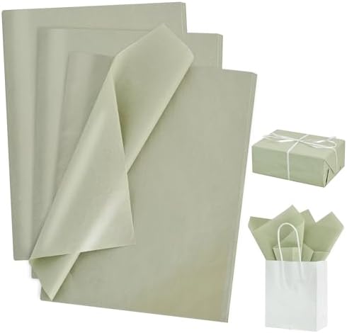 BEISHIDA 100 Sheets Sage Green Wrapping Tissue Paper Bulk