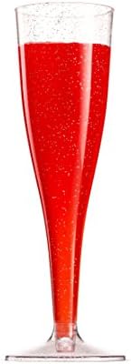 100 Plastic Champagne Flutes 5 Oz Disposable Silver Glitter Glasses for Parties