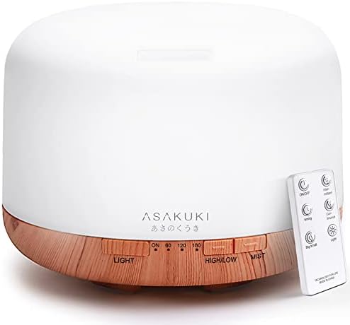 ASAKUKI 500ml Essential Oil Diffuser with Remote Control Brown