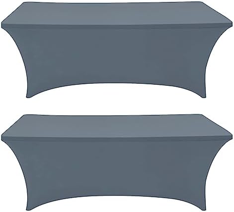 Eurmax Rectangular Stretch Table Cover for 4ft Table 2 Pack Silver Gray