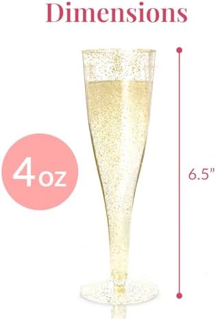 Prestee 24 Plastic Champagne Flutes - Gold Disposable Cocktail Glasses