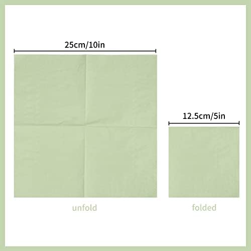 100 Pack 2-Ply Cocktail Napkins 5x5 Inches Sage Green
