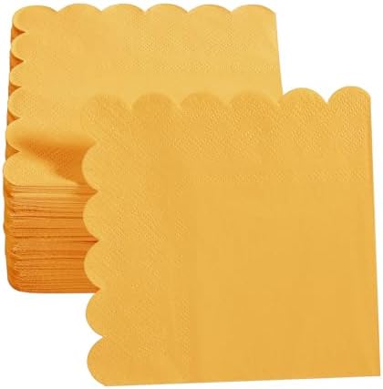 100 Pack 2 Ply Scalloped Edged Cocktail Napkins Yellow