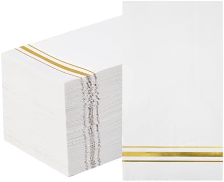 100 Gold Trim Lined Paper Napkins Elegant Party Decor