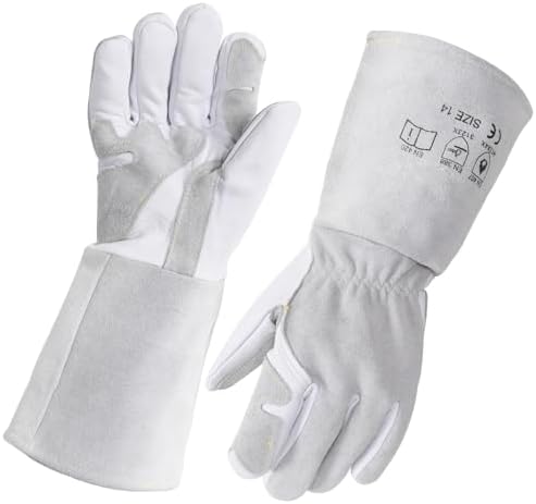 Heat Resistant Goatskin Welding Gloves for BBQ Oven Grill Fireplace Tig Mig