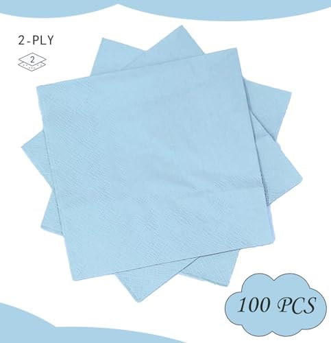 100 pcs 2-Ply Light Blue Folded Napkins for Parties and Weddings