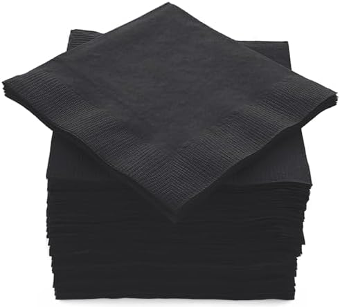 100 Pack Black Beverage Napkins 5x5 Inch 2 Ply by Amcrate