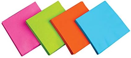 Party Essentials 2-Ply Disposable Four Fold Neon Napkins 13x13 96 Count