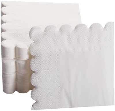 100 Pack 2 Ply Scalloped Edged Cocktail Napkins White