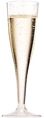 100 Plastic Champagne Flutes 5 Oz Disposable Silver Glitter Glasses for Parties