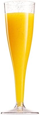 100 Plastic Champagne Flutes 5 Oz Disposable Silver Glitter Glasses for Parties