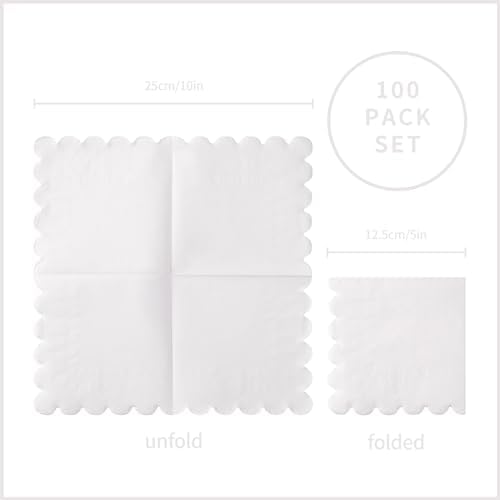 100 Pack 2 Ply Scalloped Edged Cocktail Napkins White