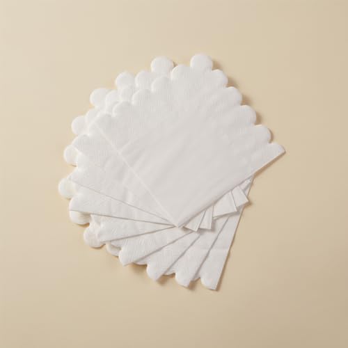 100 Pack 2 Ply Scalloped Edged Cocktail Napkins White