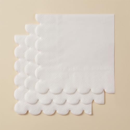 100 Pack 2 Ply Scalloped Edged Cocktail Napkins White