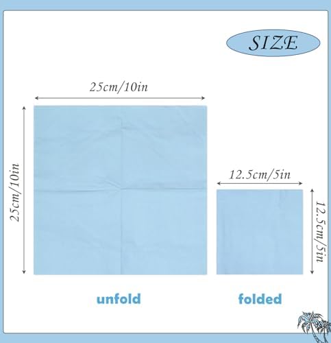 100 pcs 2-Ply Light Blue Folded Napkins for Parties and Weddings