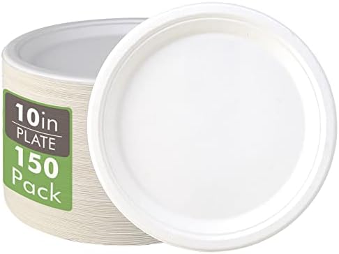 Vplus 150 Pack Compostable Paper Plates 1025 Inch Eco-Friendly