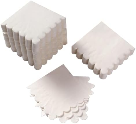100 Pack 2 Ply Scalloped Edged Cocktail Napkins White