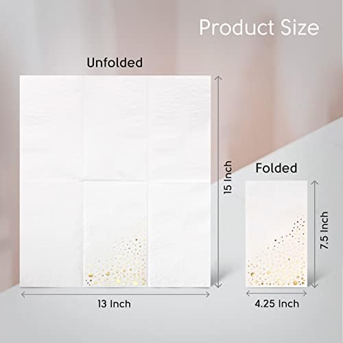 100 Pack Gold White Disposable Napkins 75x425 Inch 3-Ply