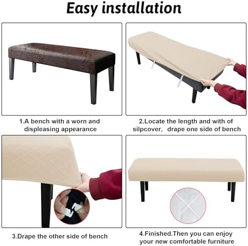 Stretch Bench Covers with Anti-Slip Strap and Jacquard Pattern Argyle Cream