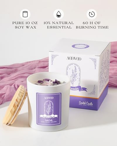 AOOVOO Lavender Scented Candles with Crystals 10oz Soy Candles for Women