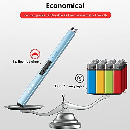 Electric Candle Lighter - Windproof Rechargeable Flameless Long Lasting Light Blue