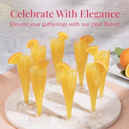 Prestee 24 Plastic Champagne Flutes - Gold Disposable Cocktail Glasses