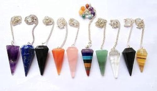 Crystalmiracle Natural Gemstone Cone Pendulums 7pc Set