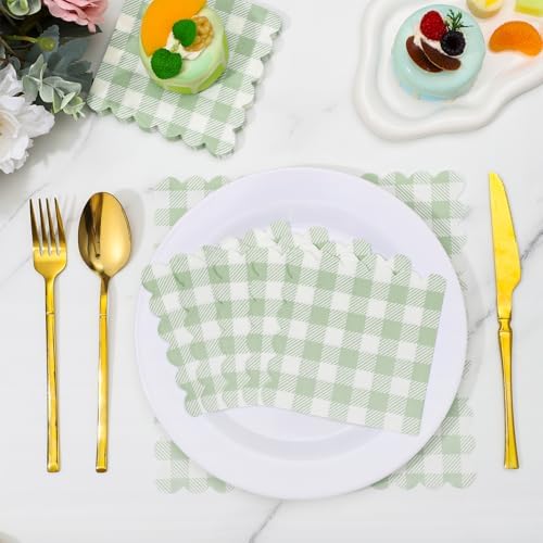 120 Pcs Green Gingham Napkins for Picnic Wedding and Baby Shower