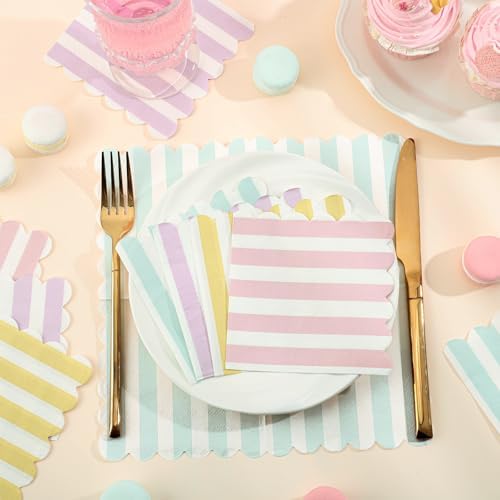 120 Pcs Striped Pastel Napkins 5x5 Inch Scalloped