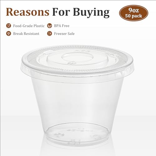 AOZITA 50pcs Clear Plastic Cups with Flat Lids No Hole