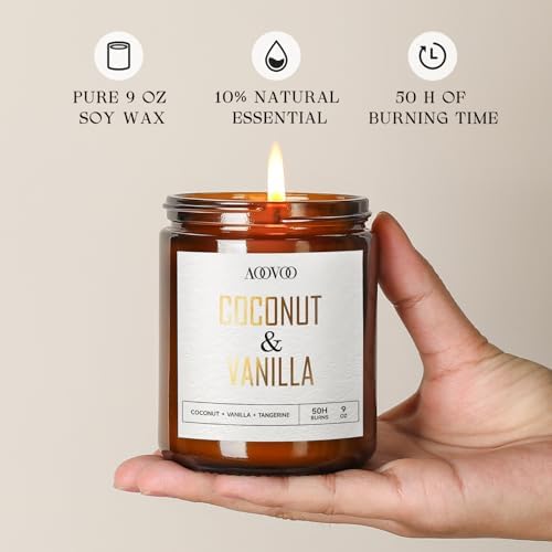 AOOVOO Coconut Vanilla Candles 9 oz Aromatherapy Soy Candles