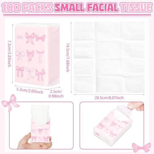 Therwen 20 Pack Pink Bow Travel Tissue Packs