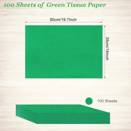 100 Sheets Green Tissue Paper for Wrapping and Crafts