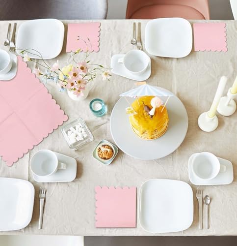 50 Piece 2-Ply Light Pink Scalloped Disposable Napkins