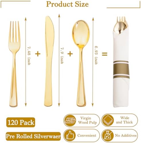 Supernal 120 Piece Gold Plastic Cutlery Set with Napkins