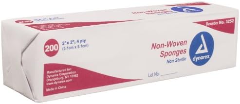Dynarex Non-Woven Sponge 4 Ply 2x2 200Box 2 Pack