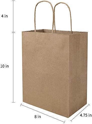 Bagmad 100 Pack 8x475x10 Inch Plain Kraft Paper Bags with Handles