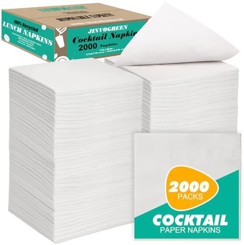 2000 Count White Disposable Cocktail Napkins 1-Ply 53 x 53 Inch Folded