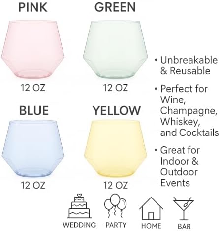 40 Diamond-Shaped Plastic Stemless Glasses 12 Ounce