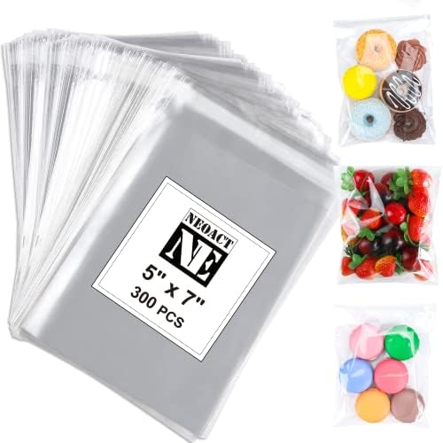 NEOACT 300 PCS 5x7 Clear Resealable Cellophane Bags