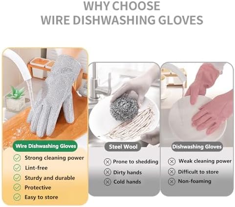 Steel Wire Dishwashing Gloves 2 Pairs