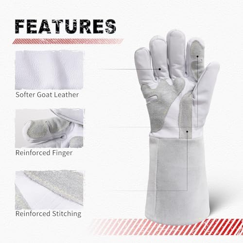 Heat Resistant Goatskin Welding Gloves for BBQ Oven Grill Fireplace Tig Mig