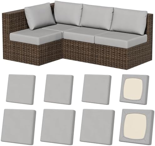 8Pcs Stretch Patio Cushion Covers Air Grey