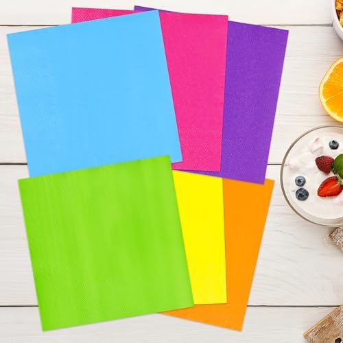 60 Pack Neon Lunch Dinner Napkins 65x65 Inch 2-Ply